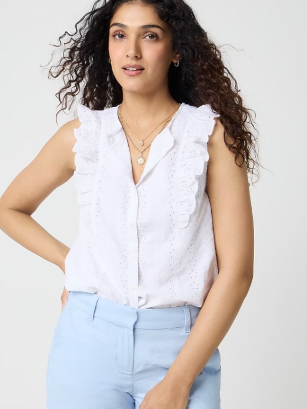 J crew white Eyelet flutter-sleeve top